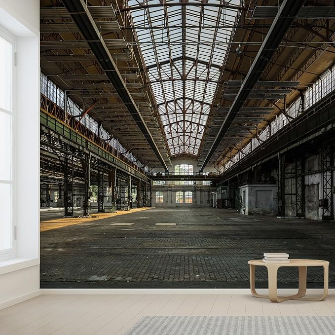 wall26 Wall Sticker/Wall Mural Industrial Interior of an Old Factory Building, Not Peel and Stick, Non-Woven Wallpaper Decorative for Bedroom, Living Room, Office - 120x120 inches