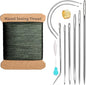 Repair Sewing Kit, Upholstery Needle and Thread Kit with 32 Yard Waxed Thread and 8 Pcs Heavy Duty Leather Needles for Hand Stitching, Canvas & Quilting - 0.55mm Round Waxed Green