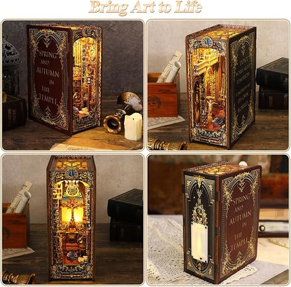 Spobot Book Nook Kit DIY Bookshelf Decor Kit with LED Light 3D Booknook Wooden Puzzle Bookend Stand Miniature Dollhouse Kit Gifts for Adults (Covenant Church)