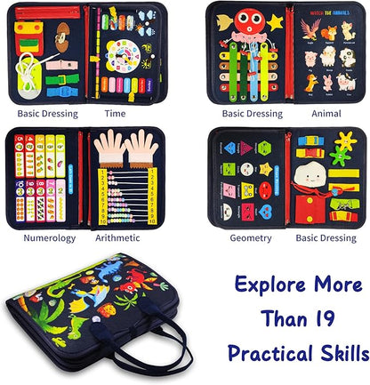 Montessori Busy Board for Boys 1 2 3 4 Year, Sensory Toys for Toddlers 1-4, Ideal for Travel and Preschool - ABCs, 123s, Shapes, Colors, Animals, Weather, Birthday Gifts