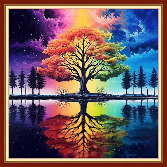 Artvxeay Cross Stitch Kits Stamped Full Range of Embroidery Kits for Beginners Adults 11CT Pattern Stitch Embroidery Kits Needlepoint Kits DIY - (Colorful Tree 18x18 inch)