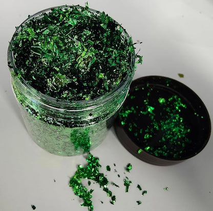 Gilding Flakes,Gold Foil Flakes for Resin,Blue Red Purple Pink Metallic Foil Flakes for Resin Jewelry Making,Nails,Painting Art,Crafts and Slime (Green)