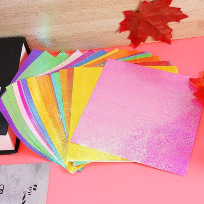 STOBOK 100pcs Shiny Origami Paper Iridescent Paper Square Shiny Folding Decoration for Crafts Projects (15cm, 10 Colors)