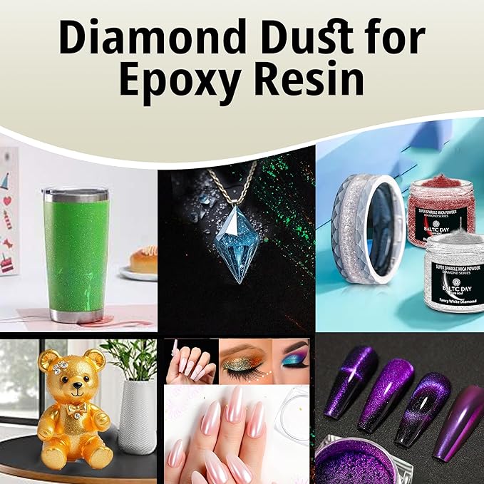 BALTIC DAY - Diamond Dust for Crafts [ Fancy White ] - Sparkle Glitter Mica Powder - Resin Glitter - White Mica Powder for Epoxy Resin - Shimmer Pigment - Diamond Crystal Dust