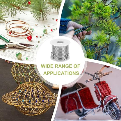 MECCANIXITY 12 Gauge Anodized Aluminum Craft Wire Bendable Bonsai Training Wire 98 Feet 2mm for Sculpting Crafts Wreath Floral Beading Jewelry Making, Silver Tone