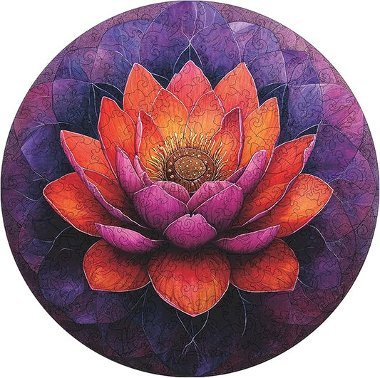 Flower Wooden Puzzle for Adults, Mandala Jigsaw Puzzles 200 Piece, Unique Shapes Family Reunion Puzzle for Adults and Kids, Beautiful Package, Best Gift for Family Friends Medium 11.2x11.2in