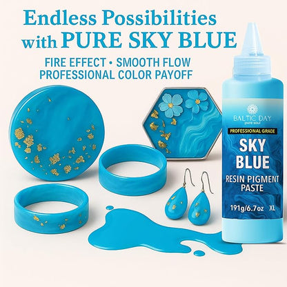 BALTIC DAY Sky Blue Epoxy Resin Pigment Paste XL (191g/6.7oz) – Opaque Epoxy Dye & High Concentration Coloring Paste, Mica Powder Alternative for Resin Art, Jewelry, Tumblers, River Tables & Crafts