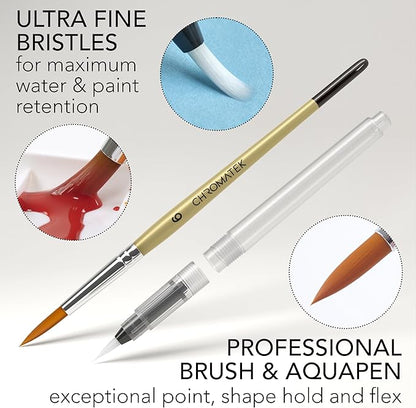 CHROMATEK Watercolor Paint Set – 128 Vibrant Colors for Artists & Beginners with Palette – Includes Metallic, Fluorescent, Pastel & Opaque Shades, Brushes, Pad, Swatch Sheets & Travel Case