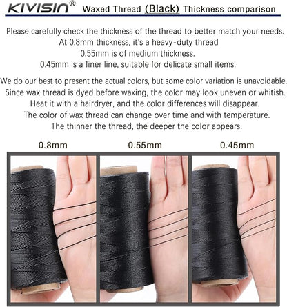 Thin Wax Polyester Thread, 0.45mm, 547 Yards, 3 Ply Round Waxed Cord Strings for Sewing, Beading, Binding, Micro Braiding, Fine Leather Craft and Micro Macrame Jewelry - Black