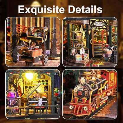 Miniature House Kit, Miniature Kit with Steam Train, Dollhouse Kit for Adults Teen, Mini House Building Kit for Birthday, Rail-Track Secluded City