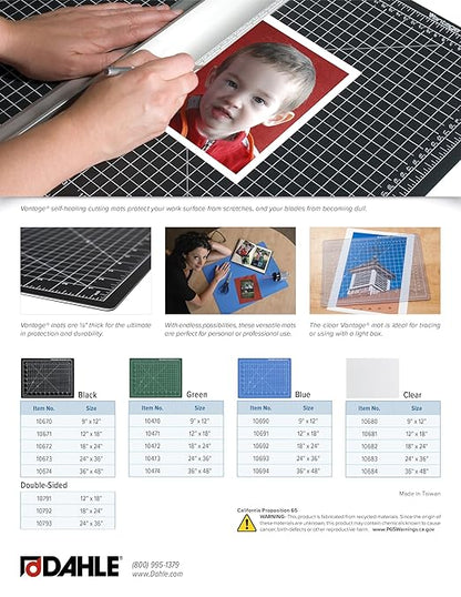 Dahle Vantage 10474 Premium Self-Healing Cutting Mat, 36"x48", 1/2" Grid, 5 Layers for Max Healing, Perfect for Crafts & Sewing, Green