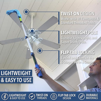 EVERSPROUT 1.5-to-3 Foot Telescopic Extension Pole | Lightweight Sturdy Aluminum Handle | Easy to Use Flip-Tab Lock Mechanism | Twist-On Metal Tip Works for Squeegee, Duster, Paint Roller (Pole only)