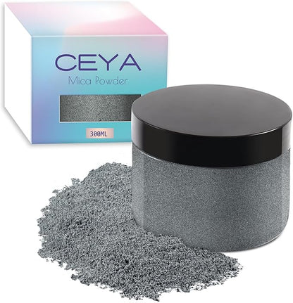Ceya Mica Powder, 5.3oz/ 150g Grey Pearlescent Effect Colorant Pigment Powder for Epoxy Resin, Tumblers, Slime Bath Bomb, Soap Dye, Slime, Candle Making, Resin Crafting, Paint, Jewelry, Nail Polish