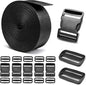 2" Heavy-Duty Buckle & Straps Set: 6-Pack Side Release Plastic Buckles, 6 Yards of Thick Nylon Webbing, 12 Tri-Glide Slide Clips, No Sewing Required (2" Combo Set)