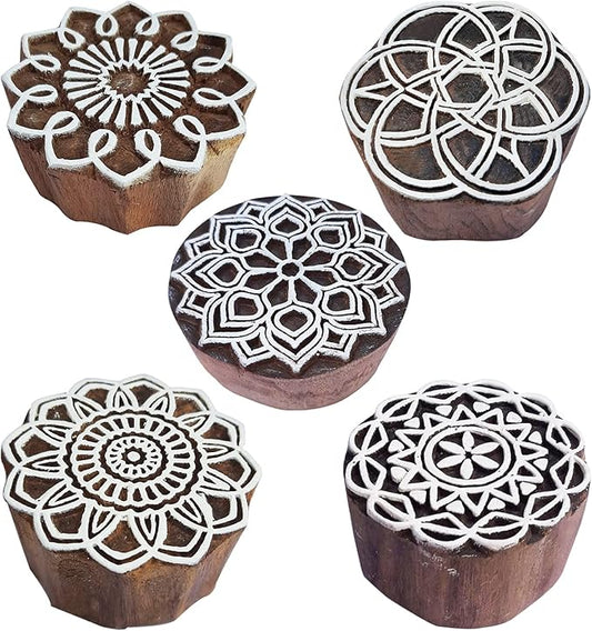 Royal Kraft Mandala Wooden Printing Stamps (Set of 5) - DIY Henna Fabric Textile Paper Clay Pottery Blocks Htag2204