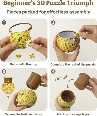 PieceRelax 3D Puzzle Planter 80 Pieces - Flower Pot - Little Garden, Home Decor Flower Pots for Indoor Cactus, Succulents Pots [K1116]