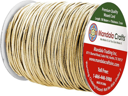Mandala Crafts 2mm 109 Yards Beige Cotton Waxed Cord for Jewelry Making Bracelet Cord Waxed String - Beading String Thread Jewelry Cords for Necklaces String