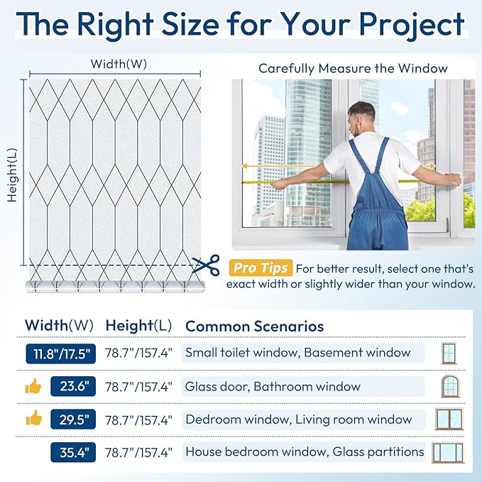 rabbitgoo Window Privacy Film for Glass Windows, Frosted Glass Cling with Decorative Moroccan Lattice, Removable Heat Control Sun Blocking Door Covering Sticker for Home Bathroom, 11.8 x 78.7 inches