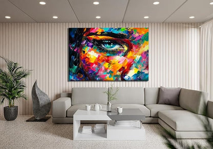 SpiritualHands Women Eye Glass Wall Art Oil Painting for Living Room, Tempered Glass Modern Prints Decor, Large Vivid Color Panel for Bedroom, Kitchen, or Office