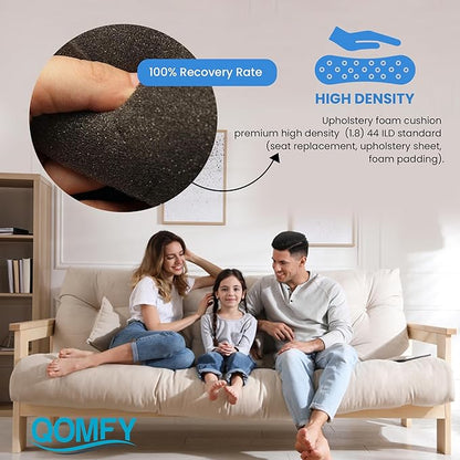 QOMFY 2" Height x 12" Width x 48" Length Charcoal Upholstery Foam Sheet | Made in USA | Multi-Purpose Foam for Upholstery, DIY, Packaging & Acoustic Projects