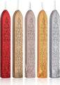 Yoption 5 Pcs Sealing Wax Sticks with Wicks for Wax Seal Stamp, Wedding Invitations, Gift Wrapping, Christmas (Gold, Metallic Red, Antique Gold, Champagne Gold, Silver)