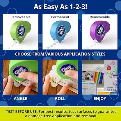 Glue Dots Dot N' Go Glue Dot Dispenser Project Pack with 200 Permanent, Poster, and Removable Double-Sided Adhesive Craft Dots Each, 3/8-Inch