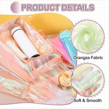 MECCANIXITY Iridescent Sheer Organza Fabric, 2 Yards x 59 Inches Solid Laser Holographic Shiny Fabric Organza Cloth for Wedding, Curtains, Costume, Photo Background, Light Green