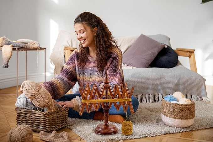 Nagina International Wooden Handcrafted Heavy Duty Wooden Yarn Ball Winder - Premium Crafted Knitting Crocheting Accessories & Combo Set - Table Top Yarn Swift (Rosewood)
