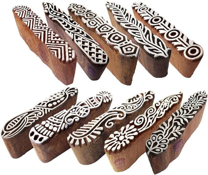 Royal Kraft Textile Wooden Blocks Innovative Border Design Printing Stamps (Set of 10) Htag2160