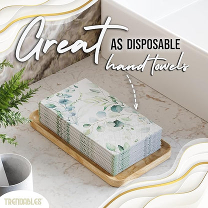 Trendables Sage Green Napkins for decoupage 200 Pcs 3 Ply Eucalyptus Napkins Decorative Guest Towels Disposable Bathroom, Flower Design For Tea Party Decorations, Dinners & Weddings