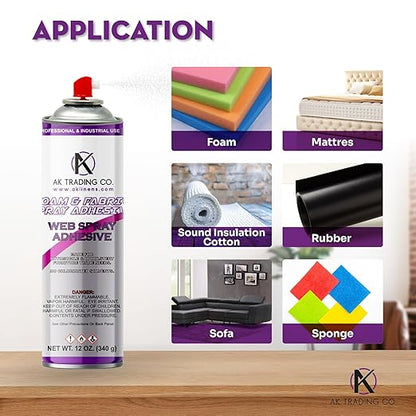 AK TRADING CO. Professional Quality General Multipurpose Spray Adhesive, 12-Ounce for Acoustic Panels & Craft Upholstery Foam Adhesive & Fabric Glue