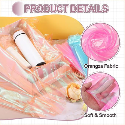 MECCANIXITY Iridescent Sheer Organza Fabric, 2 Yards x 59 Inches Solid Laser Holographic Shiny Fabric Organza Cloth for Wedding, Curtains, Costume, Photo Background, Rose Red