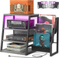 AV Media Stand with Outlets, Stereo Stands and Racks with Vinyl Storage, Stereo Stand with Record Storage, Audio Stereo Rack Cabinet, Turntable Console Stand with LED lights, 4 Tiers, Walnut Grey