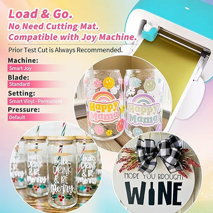 TECKWRAP 5.5"x12" Smart Adhesive Vinyl 25 Colors Holographic Chrome, Matte & Glossy Permanent Vinyl Bundle & 2 PCS Transfer Tape - No Need Cutting Mat- Compatible with Joy Machine for Handcrafts