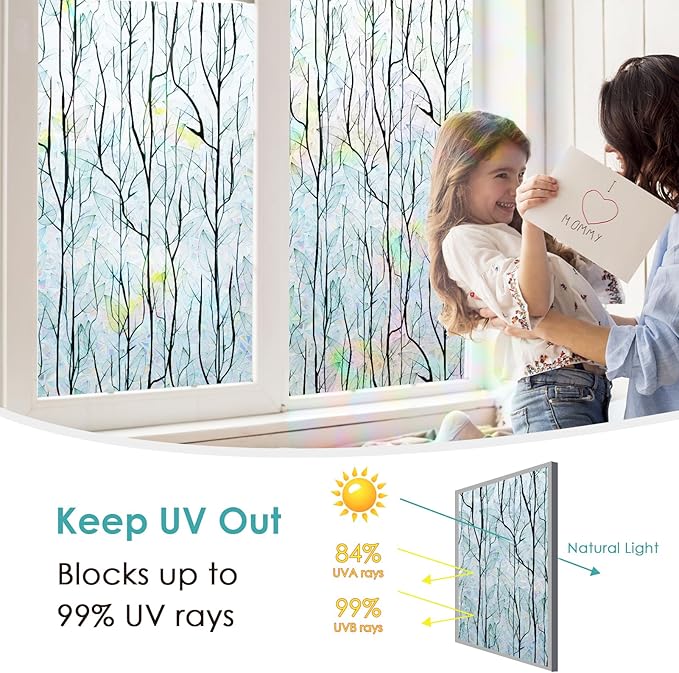 DKTIE Nature Pattern Rainbow Window Film Decorative Stained Glass Window Film Static Cling Films Easy Apply Removable Comes with Tools (U1747-rainbow, 35.4" x 118.1")