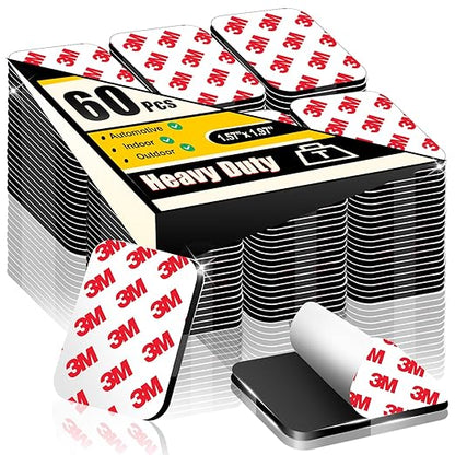 60 Pcs Strong Double Sided Adhesive Pads, Made of 3M, Heavy Duty Square Sticky Mounting Foam Tape for Car Décor Wall, 0.12" Thick Black Sticky Pads 1.57x 1.97