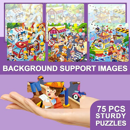Magnetic Puzzles for Kids Ages 4-8, 3 in 1 Toddlers Cartoon Magnet Jigsaw Puzzle Book, Travel Toys, Preschool Learning Toy for Ages 3-8 (Purple Squad)
