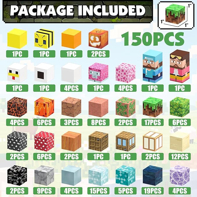 JIMI Magnetic Blocks Building Toys, 150pcs Magnetic Blocks Set STEM Construction Toys for Kids Age 3-8, 1 inch Magnet Blocks Montessori Sensory Stacking Toys Christmas Birthday Present for Boys Girls