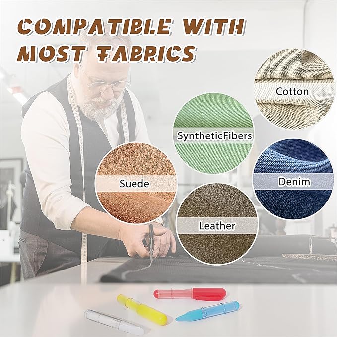 Fabric Chalk Markers for Sewing,Quilting,Crafting|Erasable Tailor Chalk|Work on Various Fabrics|Dosing Wheel Drawing Patterns Precise Line(2pk White professional tailors chalks pencil&1Ruler)