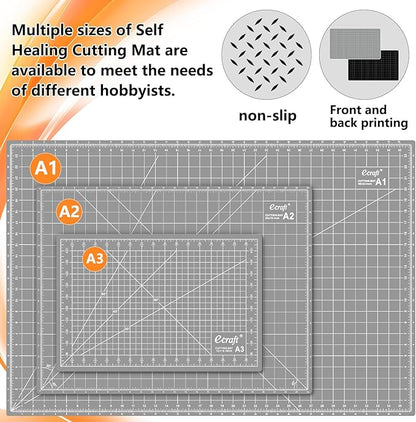 Ecraft Self Healing Cutting Mat:18"x12" Double Sided 5-Ply Hobby Mat, A3 Rotary Cutting Sewing Mat for Crafts, Fabric,Sewing,Quilting,Scrapbooking,Projects,Grey/Black