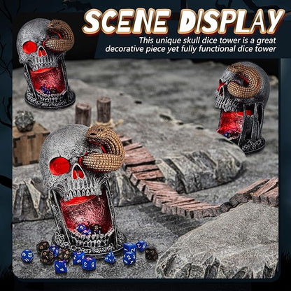 Dice Tower Skull Dice Tower Dice Roller with LED Light Dice Skull for Tabletop Roleplaying Game, Included Button Battery