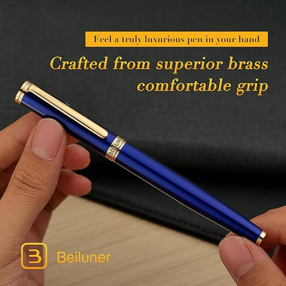 BEILUNER Blue Fountain Pen,Stunning Luxury Pens with 24K Gold Finish, Gorgeous 24K Gilded Nib(Fine), Trustworthy Pen Gift for Men&Women -Ink Converter-Elegant, Graduation,Nice Pen for Writing