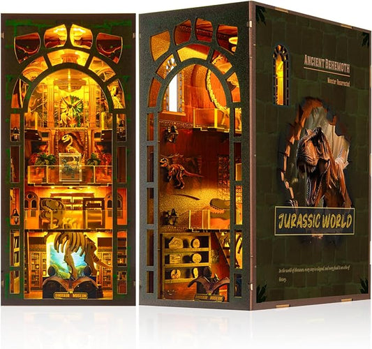 Book Nook Kit – DIY Wooden Miniature House Kits, Stunning Bookshelf Insert Decor, Ideal Gift for Holidays, Birthdays（Dinosaur Museum）