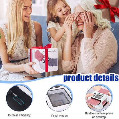 Smart Automatic Card Shuffler 1-2 Deck, Rechargeable Built-in 2000mAh Battery, Adehoei Electric Shuffling Machine for Poker, UNO, Blackjack, Skip-Bo, Phase 10, Texas Hold'em (White)