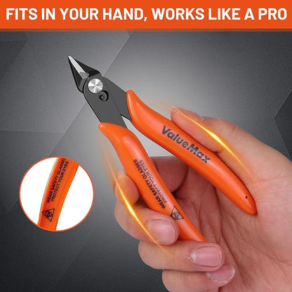 ValueMax Flush Cutters 12 Pack, 5" Micro Precision Side Cutter Pliers Spring-loaded, Small Diagonal Cutters for Jewelry Making, Electronics, Zip Ties, Model Craft