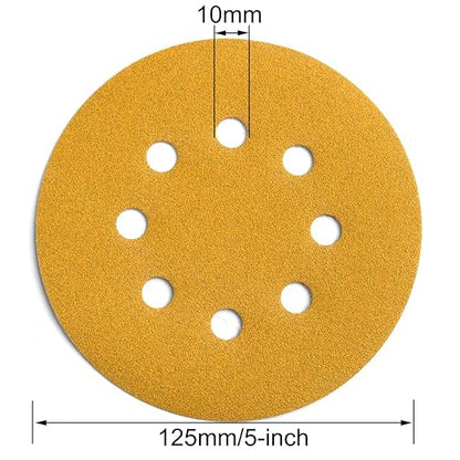 5-Inch 8-Hole Hook and Loop Sanding Discs 150-Grit Random Orbit Sandpaper, 100-Pack