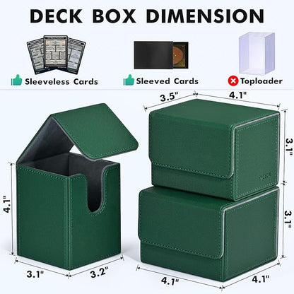 ZLCA Card Deck Box for Trading Cards, MTG YuGiOh Deck Case Holds 100+ Single Sleeved Cards, PU Leather Magnetic Card Storage Box Fits for TCG CCG Magic Game Cards (Green)
