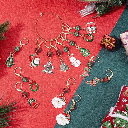 SUNNYCLUE 1 Box 24Pcs 12 Style Christmas Crochet Stitch Markers Stitch Marker Small Enamel Crochet Knitting Charms for Knitting Weaving Sewing Needleworks DIY Craft Supplies