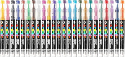 24 Colors Acrylic Paint Pens, Non-Bleeding Brush Tip Markers Pens for Glass, Canvas, Stone, Rock Painting, Wood, Ceramic Surfaces, DIY Crafts Making Art Supplies