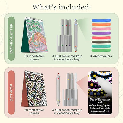 Lifelines FlowArt Activity Pad, 4-Pack - Guided Art Meditations with Markers - Color by Number/Letter, Dot Art and More Coloring Books for Teens, Adults & Seniors